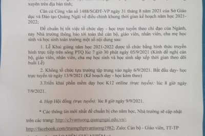 Thông báo về một số nội dung chuẩn bị năm học mới 2021-2022