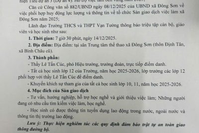 Triệu tập học sinh tham gia Sàn giao dịch việc làm xã Đông Sơn năm 2025